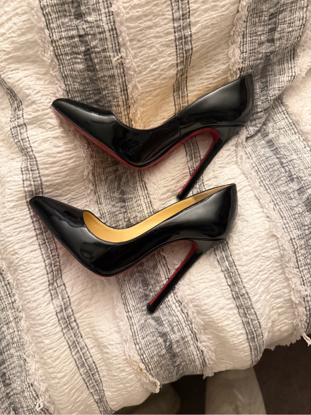 Christian Louboutin Black Patent Pointed Pumps with Signature Red Sole